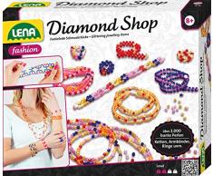 Lena 42328 - Bastelset Diamond Shop, Komplettset mit 2000 Fädelperlen, elastischen Fäden und Anleitung, Schmuckbastelset für Kinder ab 8 Jahre, Set zum Basteln von Schmuck, der wie Diamanten glitzert