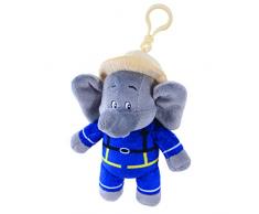 Benjamin Blümchen Kuscheltier Feuerwehrmann mit Sound und Anhänger 10834, weiche Plüschfigur mit original Stimme und praktischen Clip, ca. 15 cm groß von Jazwares