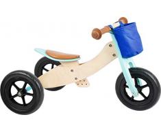 Small foot 11609 Laufrad-Trike Maxi 2 in 1 Türkis aus Holz, Drei- und Laufrad, verstellbarer Sitz und gummierte Reifen