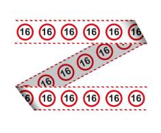 Folat 28416 Party Absperrband Verkehrsschild-15 m-Zahl: 16, rot/weiß