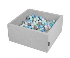 KiddyMoon Bällebad 90X40cm/200 Bälle ∅ 7Cm Bällepool Mit Bunten Bällen Für Babys Kinder Quadrat, Hellgrau:Perle/Grau/Transparent/Baby Blau/Mint