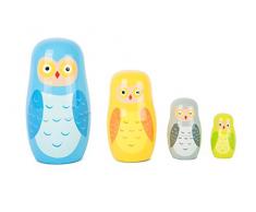 Small Foot 10620 Matrjoschka-Eulenfiguren aus Holz in Vier verschiedenen Größen und Farben, schult die Hand-Augen-Koordination und eignet Sich als Dekoration