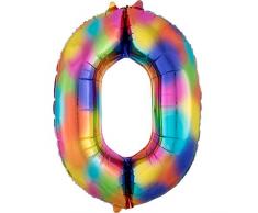 Amscan 3853001 Folienballon SuperShape Zahl 0 Rainbow Splash, Regenbogenfarben, S