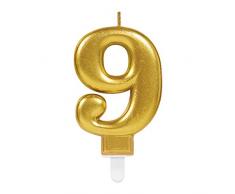 Amscan 9902108 Schimmernde Kerze, Zahl 9, gold, 9,5 cm