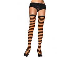 LEG AVENUE 6005 - Overknee Halterlose Strümpfe Mit Streifen, Einheitsgröße (EUR 36-40), schwarz/orange, Damen Karneval Kostüm Fasching