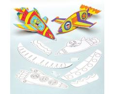 Baker Ross AG896 Raketen-Gleiter für Kinder zum Ausmalen und Dekorieren, perfekt für den Nikolausstiefel oder als Geschenke für Weihnachtspartys (8 Stück), Weiß, 18 cm, 8 Pack