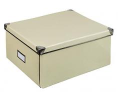 Idena 10518 Aufbewahrungsbox aus festem Karton, Deckel mit Metall verstärkt, inklusive Beschriftungsfeld, ca. 36 x 28 x 17 cm, crème
