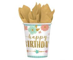 Amscan International 582106 Tafelgeschirr aus Papier und Kunststoff, Motiv Boho Birthday Girl, 266 ml