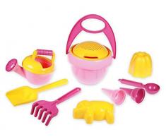Lena 05421 - Happy Sand Spielset Mädchen I, Eimergarnitur 10teilig, Sandspielzeug Set für Kinder ab 2 Jahre, Spielset mit Eimer, Sieb, Schaufel, Rechen, Gießer, Eislöffel, 2 Eistüten und 2 Förmchen