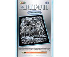 MAMMUT 8251018 - Artfoil, Kratzbild, Tiermotiv, Zebras, silber, Komplettset mit Kratzbild, Kratzmesser und Anleitung, Scraper, Scratch, glänzend, Kratzset für Kinder ab 8 Jahre