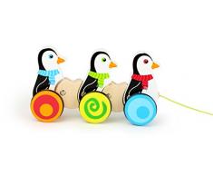 Small Foot 10637 Nachziehspielzeug aus Holz mit DREI verketteten Pinguinen auf Rollen, die Figuren schwingen beim Ziehen vor und zurück und bewegen Sich durch die Gummibereifung leise