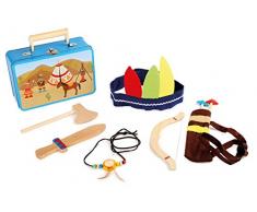 small foot 3922 Kinderkoffer Indianer-Set, mit Axt, Messer, Pfeil, Bogen, Kopfbedeckung und Indianerkette, ab 3 Jahre