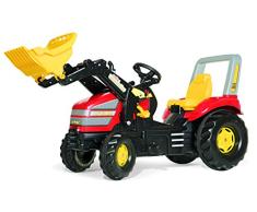 Rolly Toys 046775 x-Trac Traktor | Trettraktor mit Lader | Frontlader/Schauffellader mit Überrollbügel, Sitzverstellung, Flüsterreifen, Motorhaube zum Öffnen | Farbe rot
