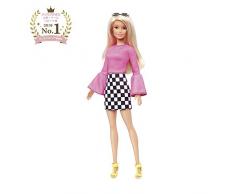 Barbie FXL44 - Fashionistas Puppe im schwarzweiß-karierten Rock mit blonden Haaren und Sonnenbrille, Puppen Spielzeug ab 3 Jahren