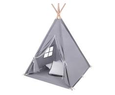 LULANDO TIPI Spielzelt für Kinder Kinderzelt Indianerzelt Zelt Spielhaus aus 100% Baumwolle inkl. Zeltunterlage und 2x Kissen. Mit dem Standard 100 von Öko-Tex. Farbe: Grey / Indians
