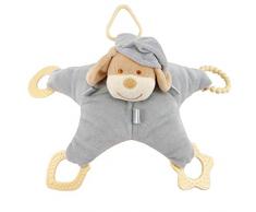 Kögler 20372 Greifstern für Babys aus weichem Plüsch, Hund in grau, mit Rassel und 4 verschiedenen Greifringen, ca. 14 x 30 cm groß