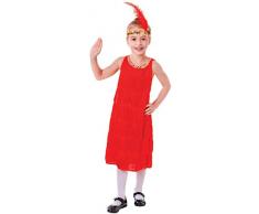 Mädchen-Rot rosa blau Flapper 1920s Jahre Fransen Great Gatsby Karneval Halloween TV Buch Film Welttag des Buches Woche Kostüm Kleid Outfit - Rot, 4-6 Years