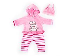 Bayer Design 84688AA Puppenkleidung für 40-46cm Puppen, Oberteil, Hose und Zipfelmütze, Set, Outfit mit Hase, pink, gestreift