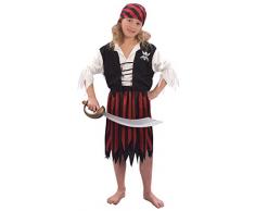 Fancy Me Mädchen 4 Stück rot schwarz Piraten Party Welttag des Buches Woche Halloween Karneval Kostüm Verkleidung Outfit 4-12yrs Jahre - 7-9 Years