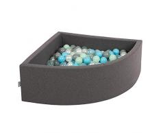 KiddyMoon Bällebad 90X30cm/200 Bälle Bällepool Mit Bällen ∅ 7Cm Für Babys Kinder Viertel Eckig, Dunkelgrau:Perle/Grau/Transparent/Babyblue/Mint