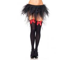 LEG AVENUE 6255 - Blickdichte Nylon Overknee Mit Satin Schleife, Einheitsgröße (EUR 36-40), schwarz/rot, Damen Karneval Kostüm Fasching