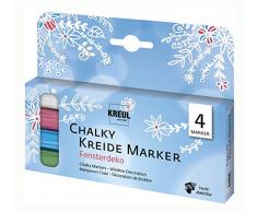 Kreul 22709 - Chalky Kreide Marker Fensterdekoset, matte, non - permanente Flüssigkreide, zum Zeichnen auf Tafeln, Memoboards oder Glasoberflächen, mit formstabiler Rundspitze ca. 2 - 3 mm, 4 Stifte