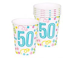 Boland 31152 - Partygeschirr Trinkbecher 50, 6 Stück, Fassungsvermögen 25 cl, Geburtstag, Happy Birthday, umweltfreundlich, Einwegbecher, Pappbecher, Geburtstagsparty, Überraschungsparty