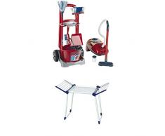 Theo Klein 6742 - Vileda Besenwagen mit Staubsauger, Spielzeug + Leifheit Trockenständer, Spielzeug