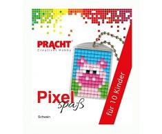 Pracht Creatives Hobby P90058-05501 - Pixel Spaß Bastelset für 10 Kinder, mit 10 Medaillons mit Schwein Motiv zum Pixeln, für Jungen und Mädchen, Kindergeburtstag, Bastelnachmittag, Schulen und Kitas