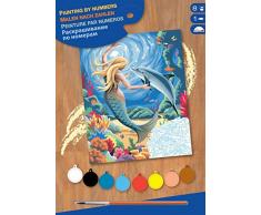 MAMMUT 8220127 - Malen nach Zahlen Junior, Meerjungfrau, Nixe, Komplettset mit bedruckter Malvorlage im A4 Format, 8 Acrylfarben, Pinsel und Anleitung, Malset für Kinder ab 8 Jahre