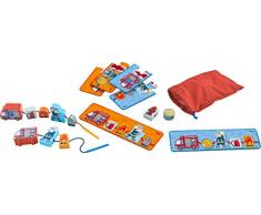HABA 304652 - Fädelspiel Feuerwehr, Lernspiel und Motorikspielzeug ab 18 Monaten, Holzfiguren zum Fädeln mit bunten Feuerwehrmotiven