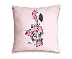 Nici 41946 Baumwollkissen Flamingo auf Stuhl, blau, Baumwolle Bedruckt 37x37cm