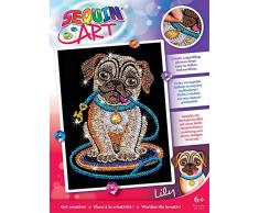 MAMMUT 8011502 - Sequin Art Paillettenbild Mops, Hund, Steckbild, Komplettset mit Styropor-Rahmen, Bildvorlage, Pailletten, Steckstiften, Anleitung, Bastelset für Kinder ab 6 Jahre