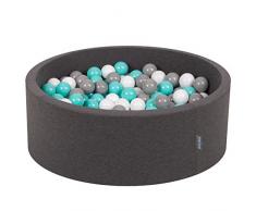 KiddyMoon Bällebad 90X30cm/200 Bälle ∅ 7Cm Bällepool Mit Bunten Bällen Für Babys Kinder Rund, Dunkelgrau:Weiß/Grau/Helltürkis