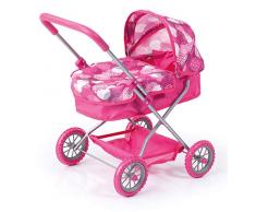 Bayer Design 12241AA Puppenwagen Smarty, Puppenzubehör, geeignet für Puppen bis 46cm, integrierter Einkaufskorb, pink, Moderne Muster
