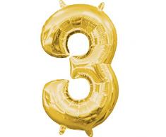 amscan 3308111 Folienballon Minishape Zahl 3, Gold
