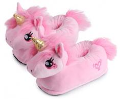 corimori Süße Plüsch Hausschuhe (10+ Designs) Einhorn „Rose“ Slipper Einheitsgröße 34-44 Unisex Pantoffeln Rosa Pink Gold