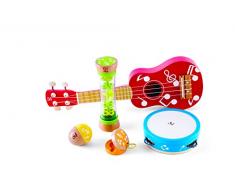 Hape E0339 Mini-Band Set - Ukulele, Tamburin, Kastagnette, Rassel und Regenmacher