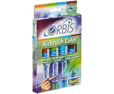 Orbis Airbrush, Orbis-Farbpatronen, Papierfarbenset mit 4 Farben, für Papier, Pappe, unbehandeltes Holz, Leinwand etc., einfacher Wechsel der Airbrushfarben - orange, hellgrün, hellblau, braun 30101