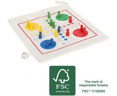small Foot 12022 Ludo Holz, FSC 100%-Zertifiziert, Brettspiel für Reisen, im praktischen Beutel Spielzeug, Mehrfarbig