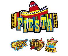 Widmann 5070D 4er Deko Set Mexikanisches Fest, Unisex – Erwachsene, Mehrfarbig, One Size