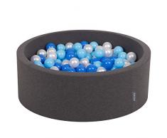 KiddyMoon Bällebad 90X30cm/200 Bälle ∅ 7Cm Bällepool Mit Bunten Bällen Für Babys Kinder Rund, Dunkelgrau:Baby Blau/Blau/Perle