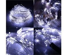 Shatchi 51033 Lichterkette, 100 kaltweiße LEDs, Mikro-Reis, silberner Kupferdraht, batteriebetrieben, für den Innenbereich, für Hochzeit, Party, Weihnachten, Dekoration, Schlafzimmer