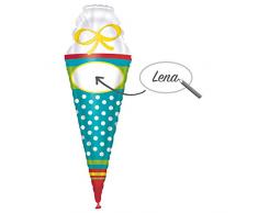 amscan 3959101 Folienballon SuperShape Schultüte personalisierbar 35 x 111 cm, Mehrfarbig
