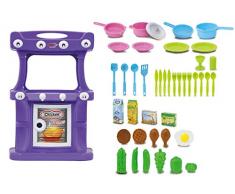 Jamara 460427 Küche Little Cook lila – kompakte Spielküche mit viel nützlichem Zubehör, Ablageflächen für Kochutensilien und Zutaten, Ofentür lässt Sich öffnen, 2 Kochfelder, 8 Halterungen