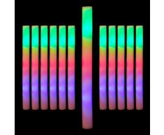 Relaxdays 10024361, weiß Leuchtstab LED 12er Set, Blinkstäbe, Leuchten in 3 Modi, Schaumstoff, Batterien inklusive, Partystab