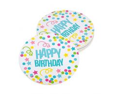 Boland 31010 - Bierdeckel Happy Birthday, 10 Stück, Pappe, Durchmesser 10 cm, Untersetzer, Bierfilzl, Tischdekoration, Party, Geburtstag