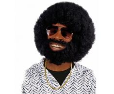 Alsino Perücke mit Bart Pirat Chuck Karnevalsperücken Dude Fasching Perücke, wählen:Afro schwarz mit Bart 86311