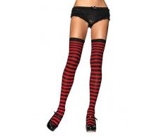 LEG AVENUE 6005 - Overknee Halterlose Strümpfe Mit Streifen, Einheitsgröße (EUR 36-40), schwarz/rot, Damen Karneval Kostüm Fasching
