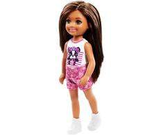 Barbie FRL81 - Chelsea Puppe mit braunen Haaren und Hündchen Oberteil, Mädchen Puppe 15 cm groß, Puppen Spielzeug ab 3 Jahren